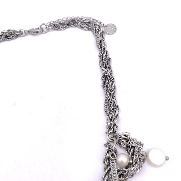 Talbots Beaded Pearl Discs Rings Layered Chain Necklace Silver Tone 19 to 21 in - Picture 6 of 6